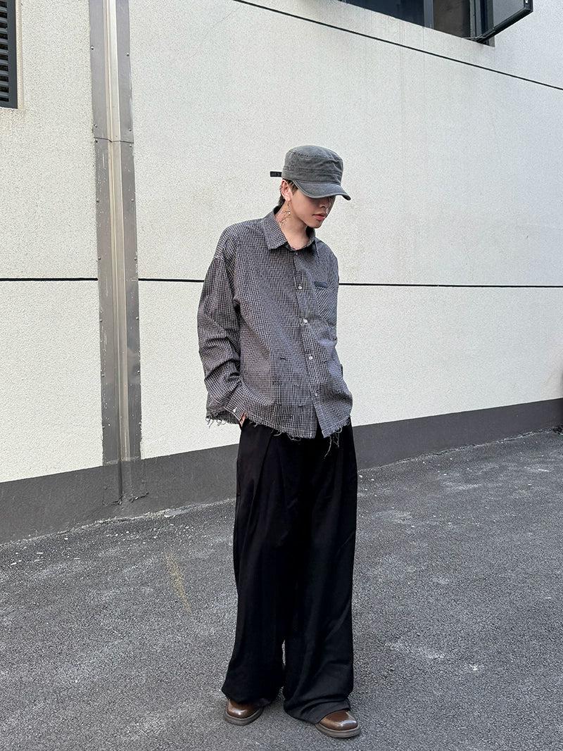 Raw Edge Plaid Buttoned Shirt