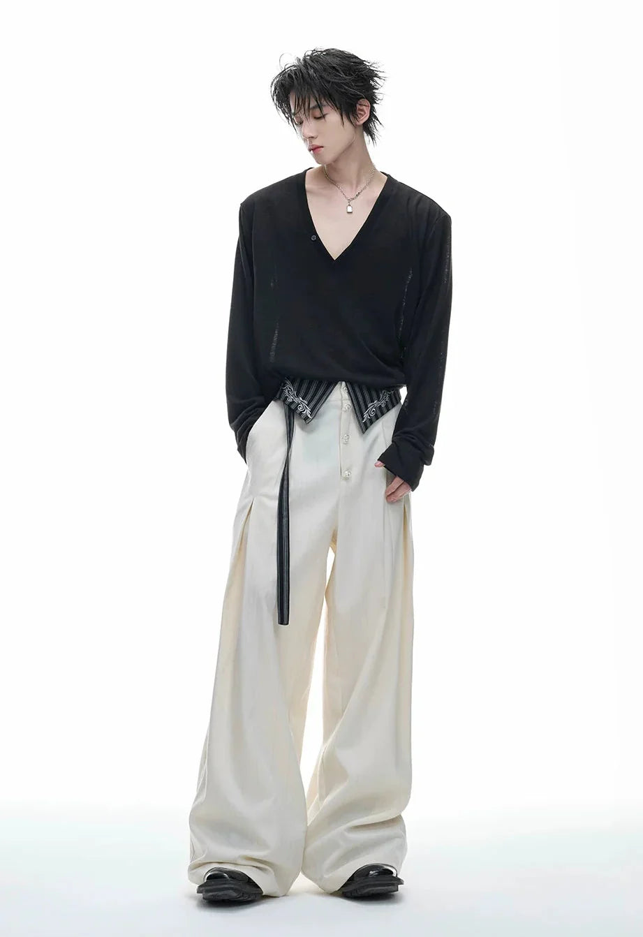 Embroidered High-Waisted Wide Pants