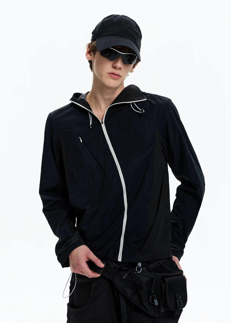 Curved Contrast Zip-Up Jacket