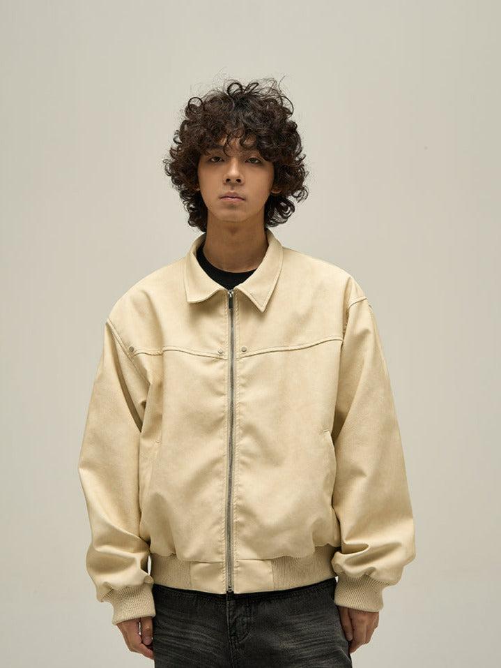 Metal Bar Buttons Faux Leather Jacket