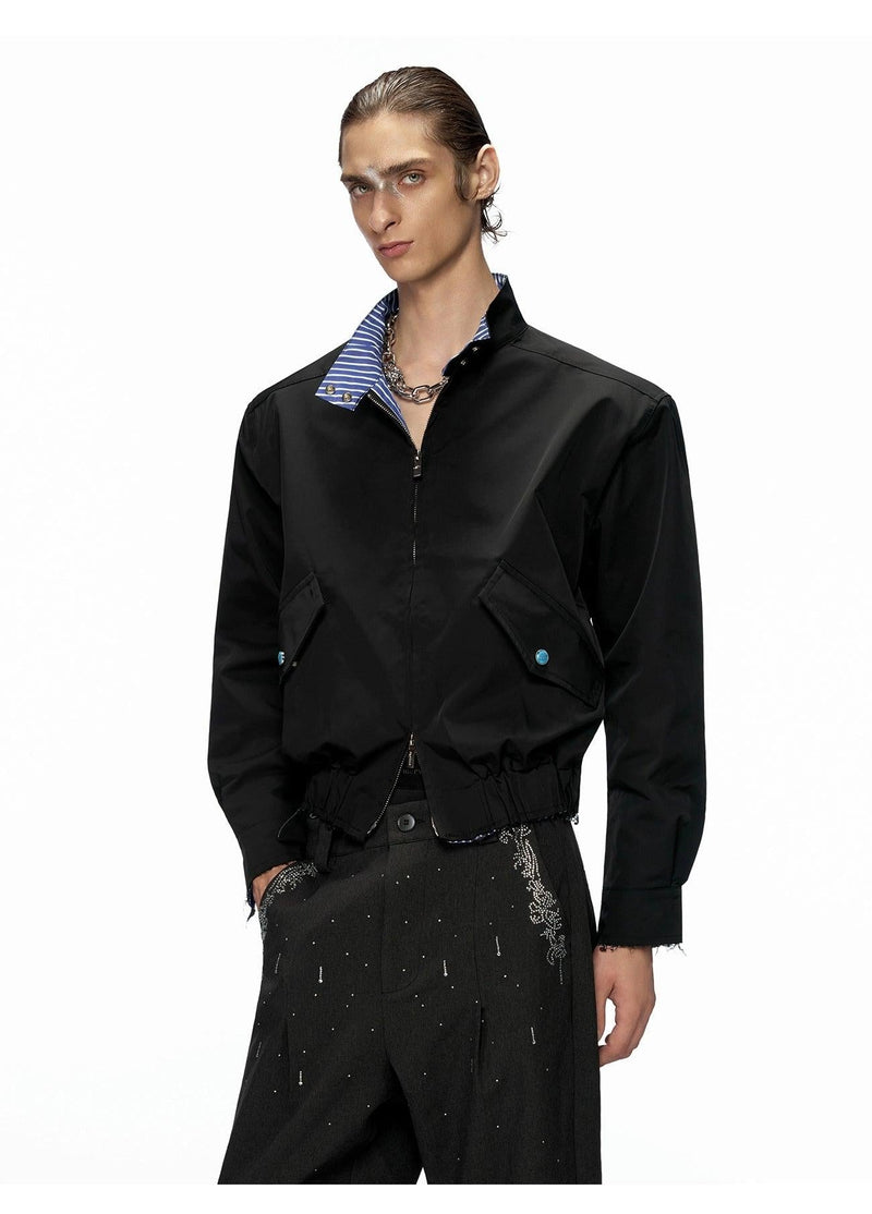 Stand Collar Striped Boxy Jacket