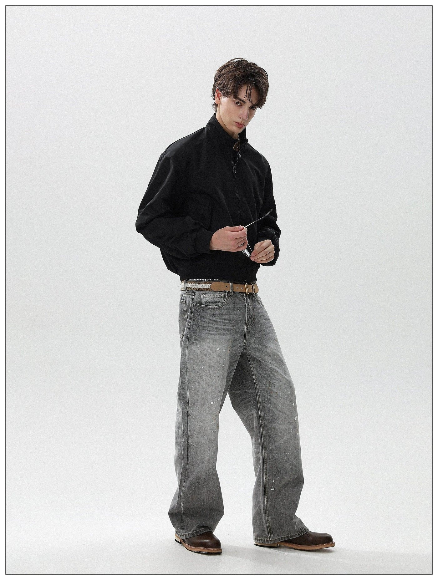 Plain Full-Zip Bomber Jacket