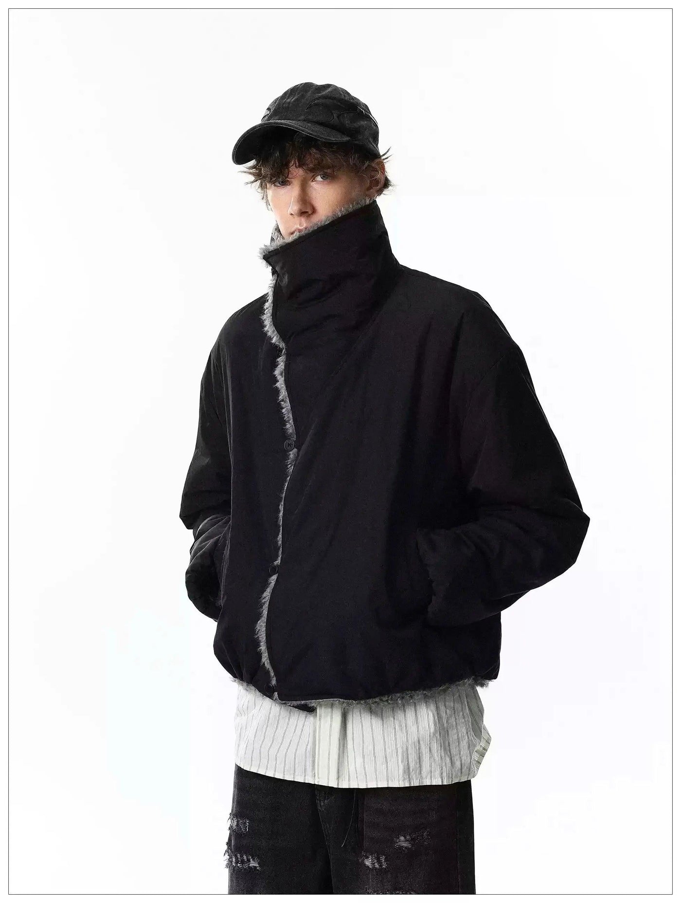 Reversible Faux Fur Lined Buttoned Jacket