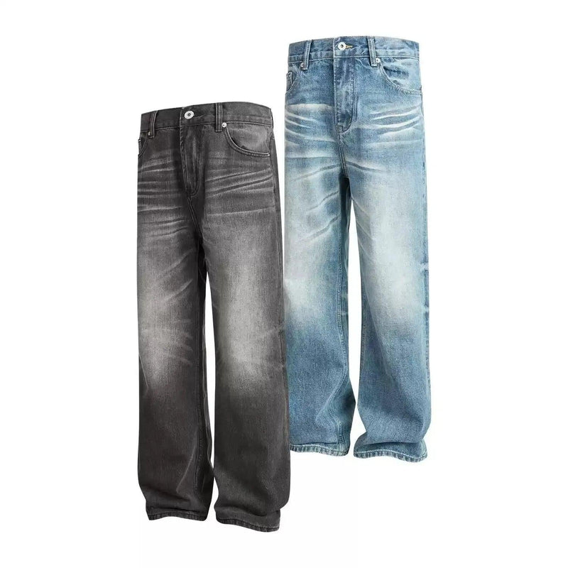 Faded Whiskers Straight Leg Jeans