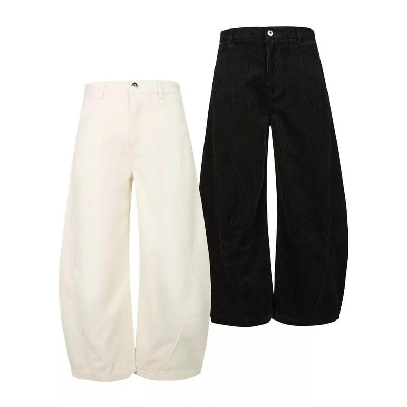 Plain Corduroy Barrel Jeans