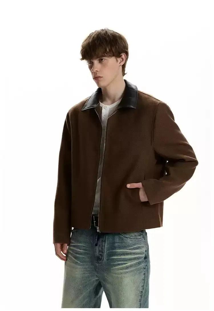 PU Leather Collar Boxy Jacket