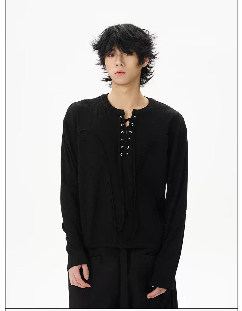 Solid Lace-Up Long Sleeve T-Shirt