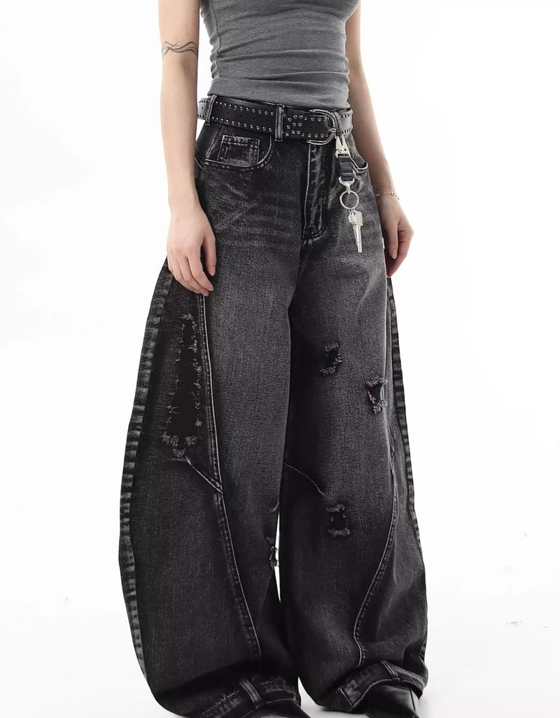 Distressed Spots Loose Jeans