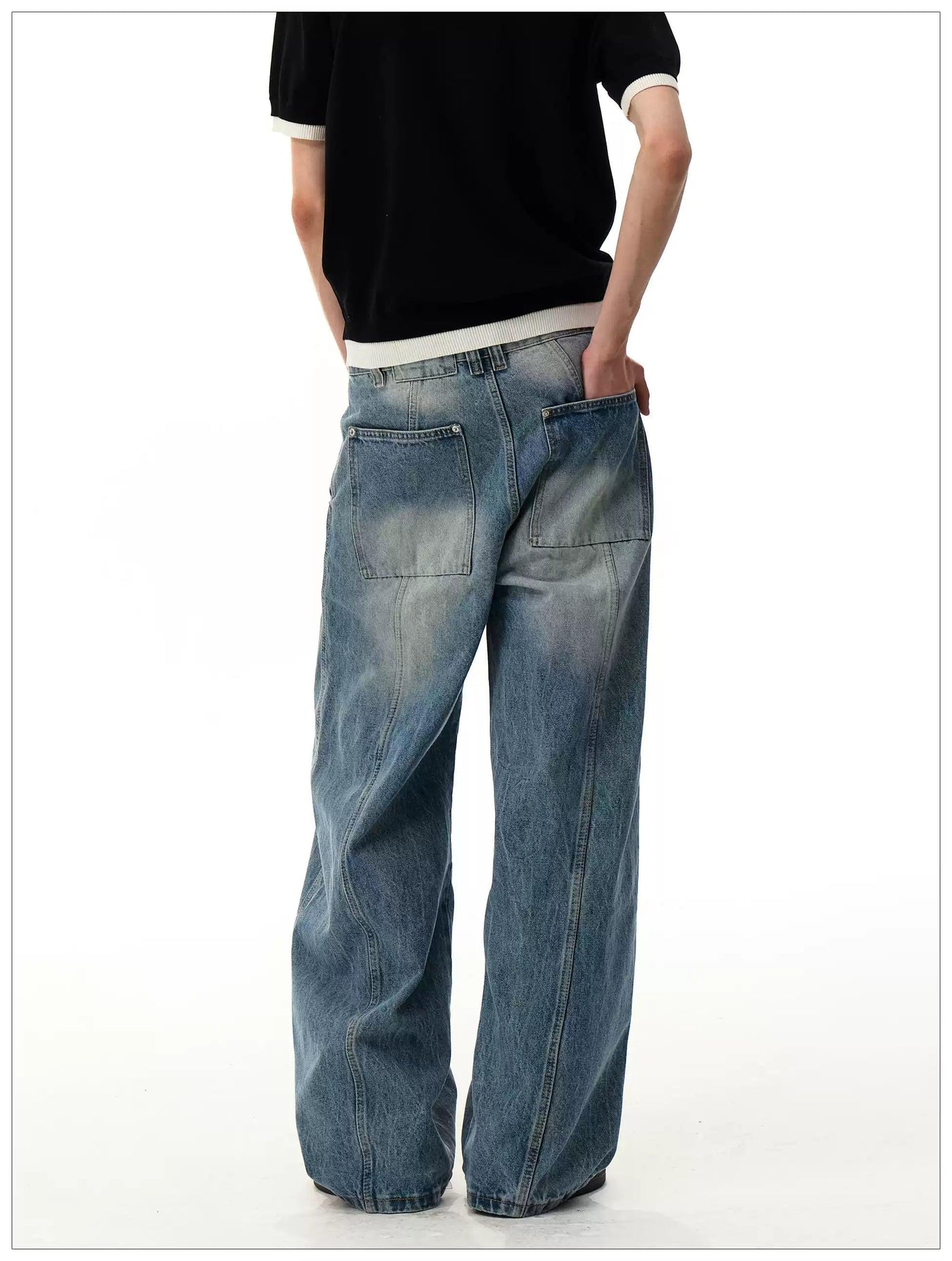 Structured Faded Straight Jeans