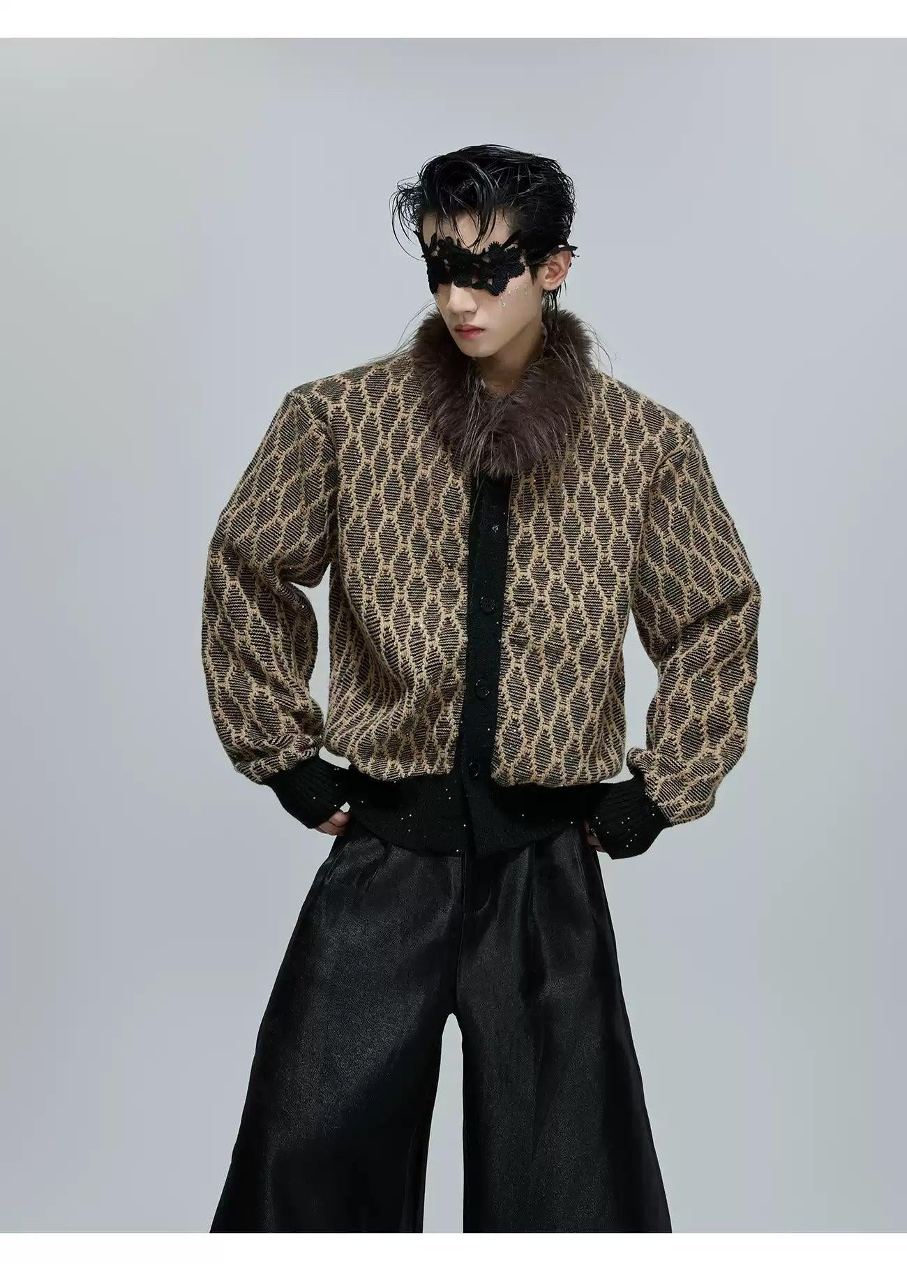 Faux Fur Neck Patterned Jacket