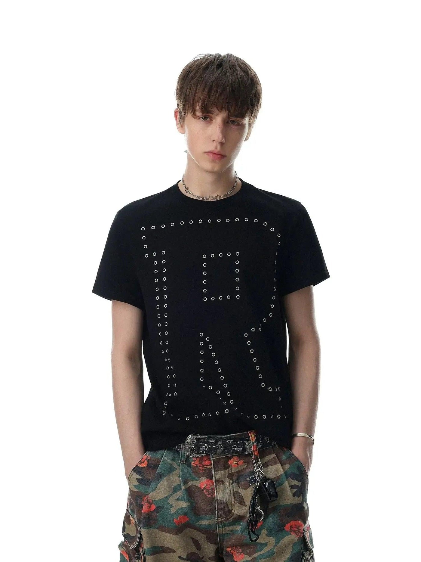 Metallic Studded Letter Print T-Shirt
