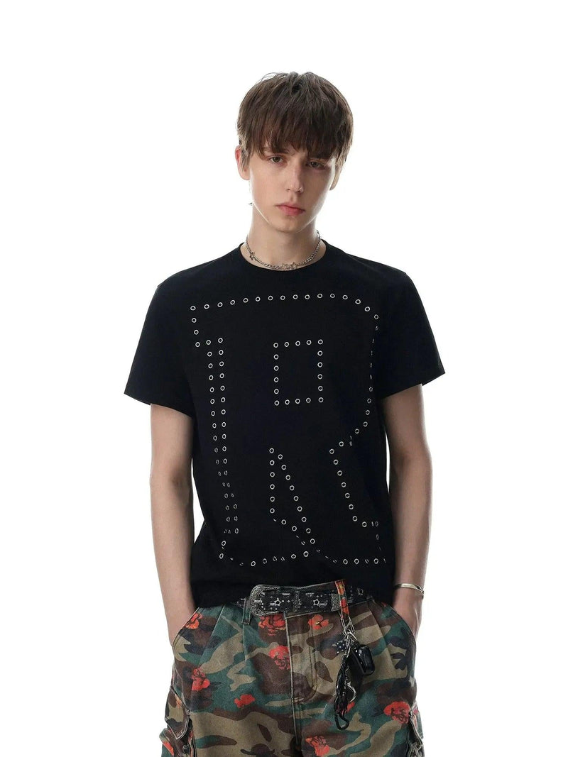 Metallic Studded Letter Print T-Shirt