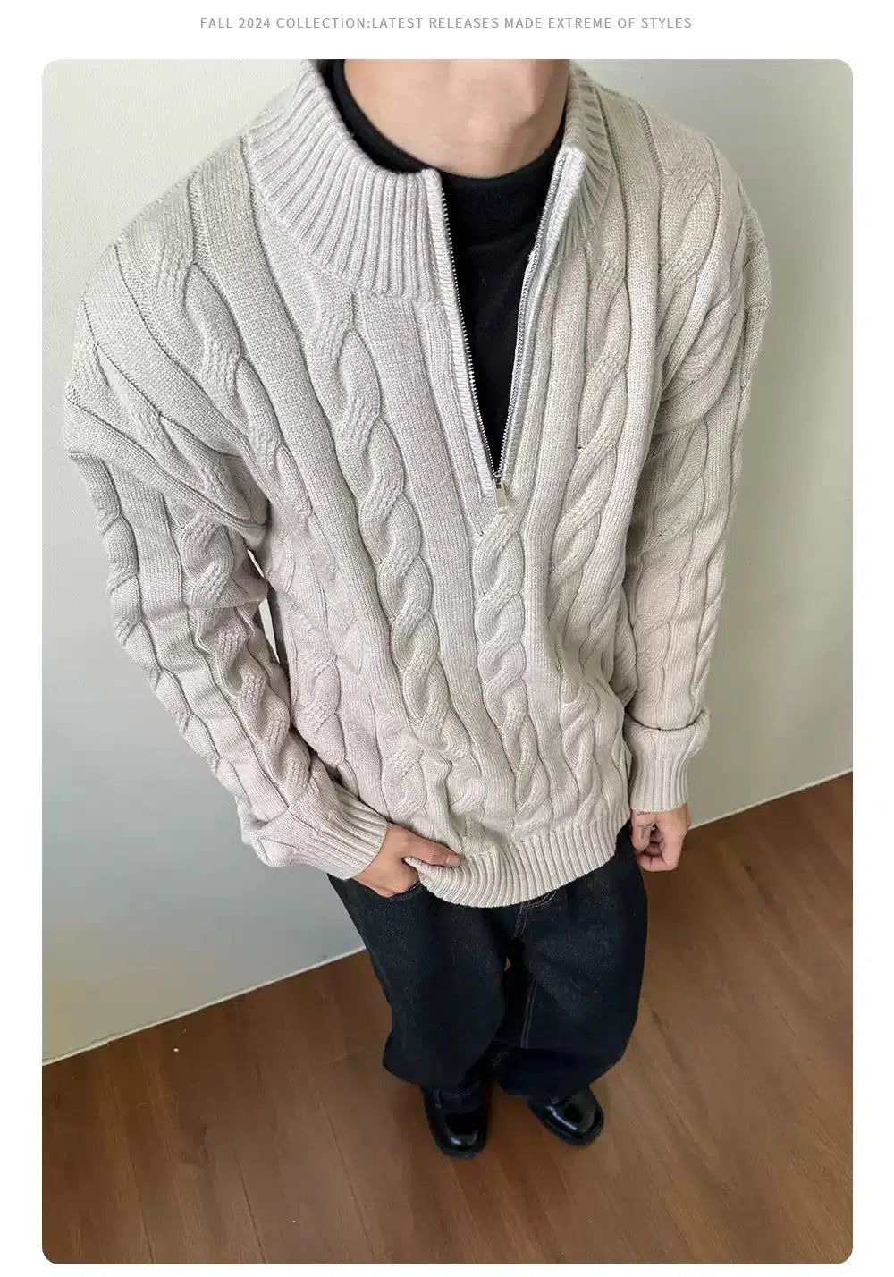 Hemp Pattern Knitted Half-Zip