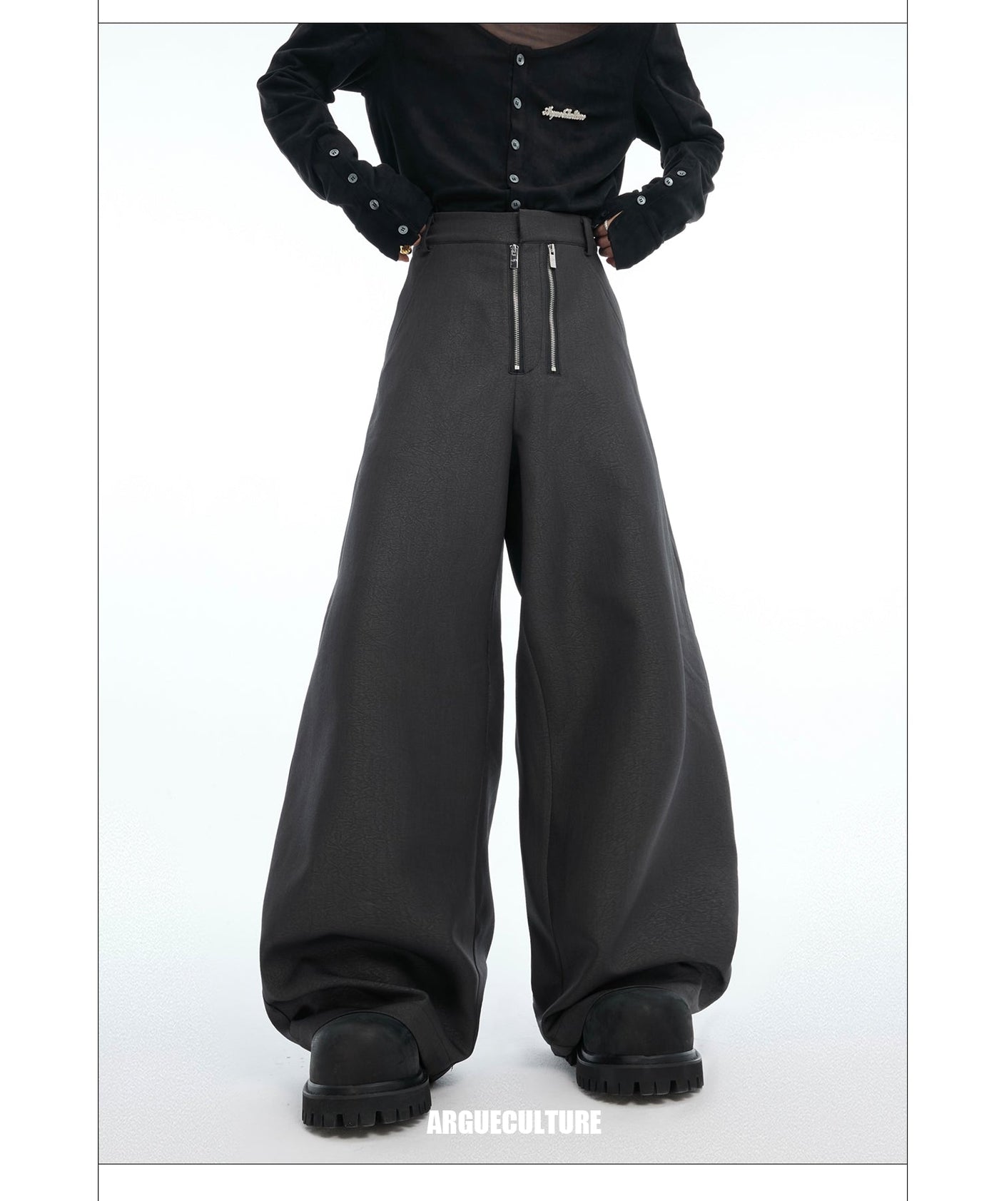 Double-Zip Textured Trousers