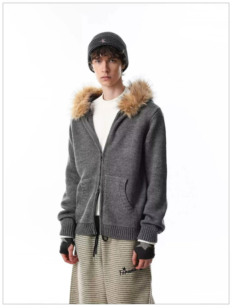 Faux Fur Lined Knit Jacket