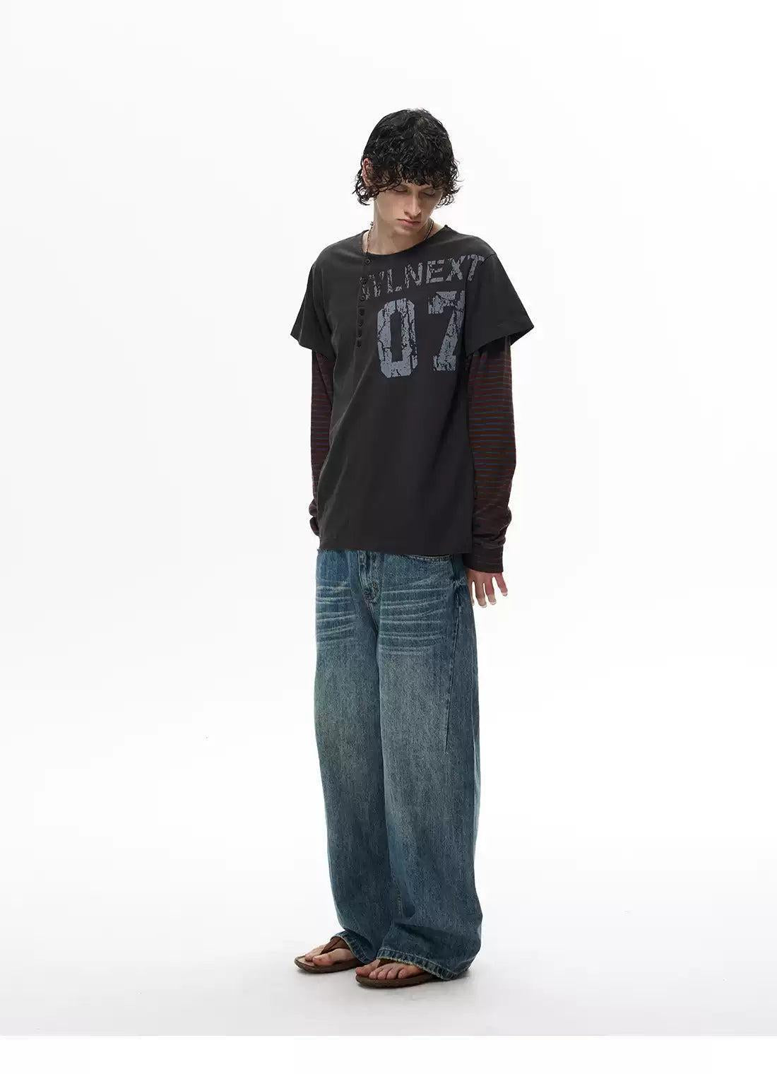 Side Line Buttoned Layered Long Sleeve T-Shirt