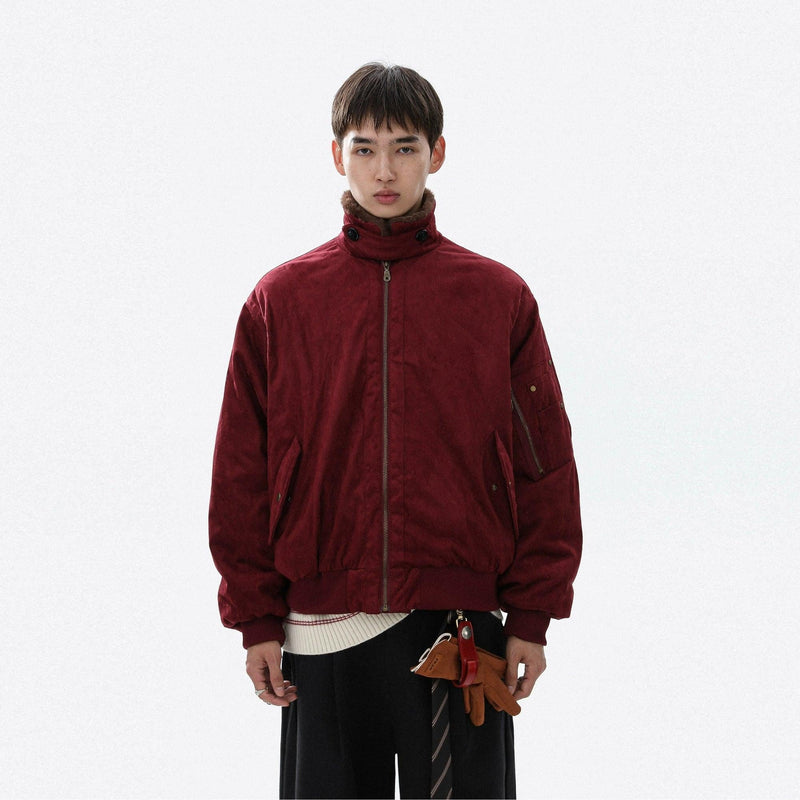 Fur-Trimmed Ribbed Hem Bomber Jacket