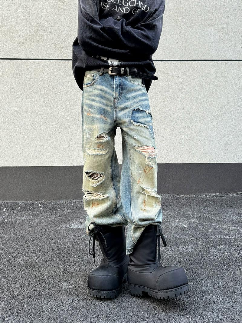 Faded Distressed Whiskers Jeans