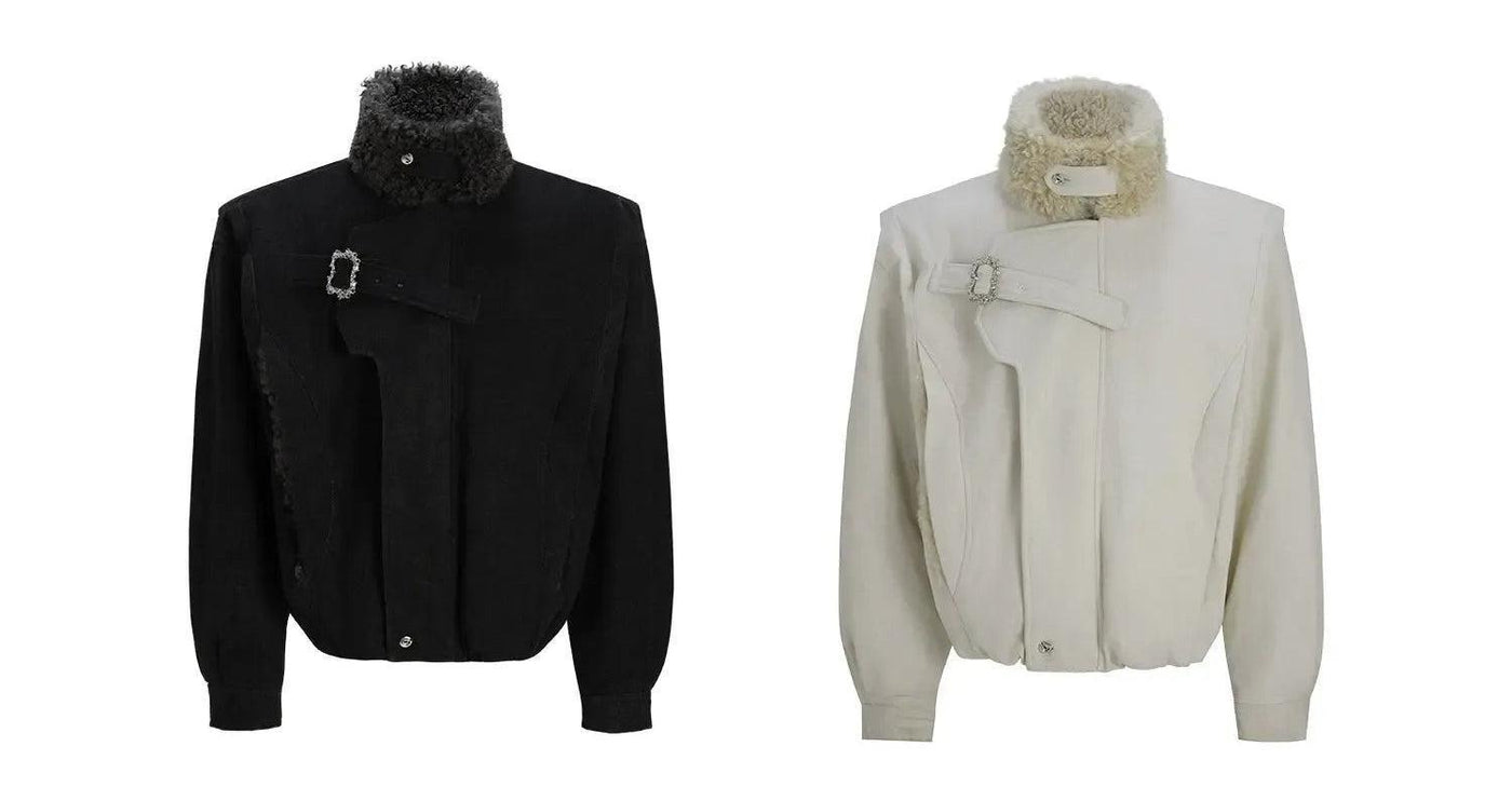 Faux Fur Collar Strap Detail Jacket