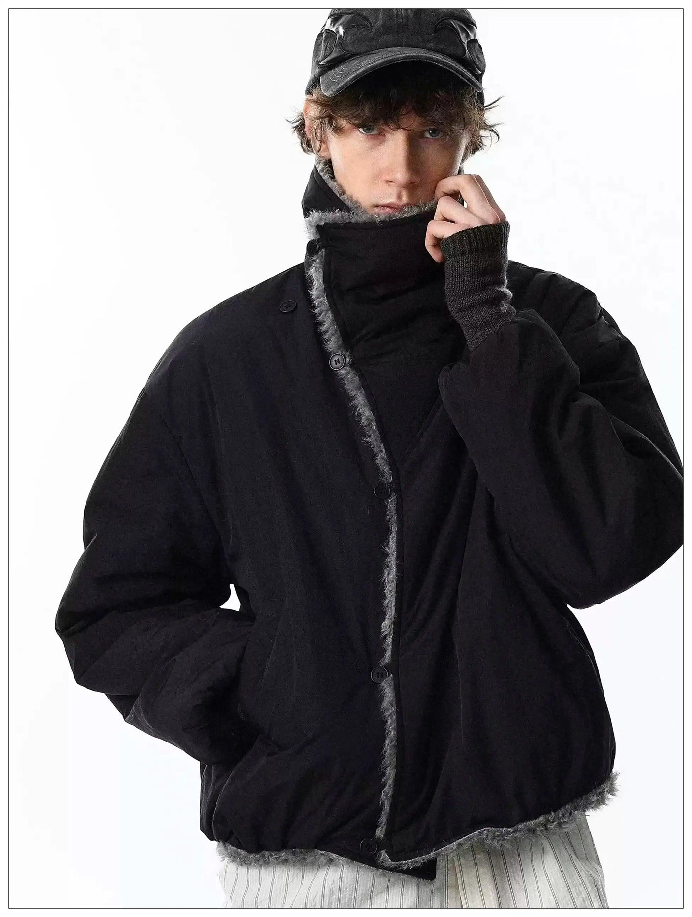 Reversible Faux Fur Lined Buttoned Jacket
