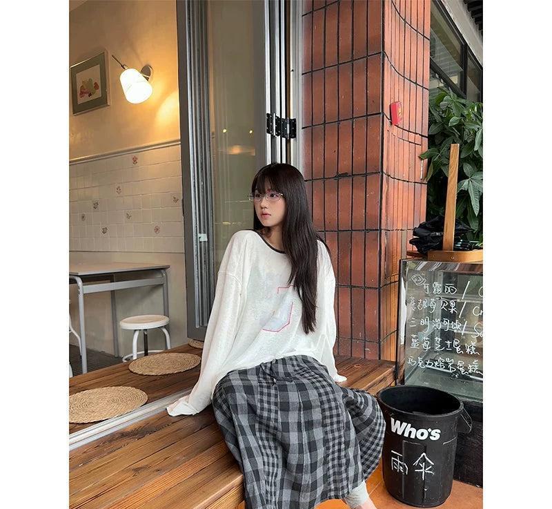 Spliced Plaid and Checker Long Skirt