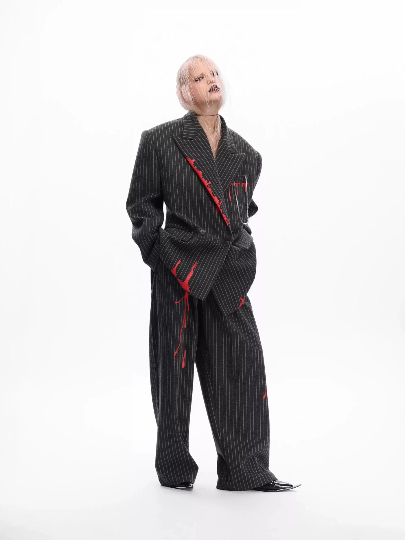 Drip Contrast Striped Blazer & Pleated Pants Set