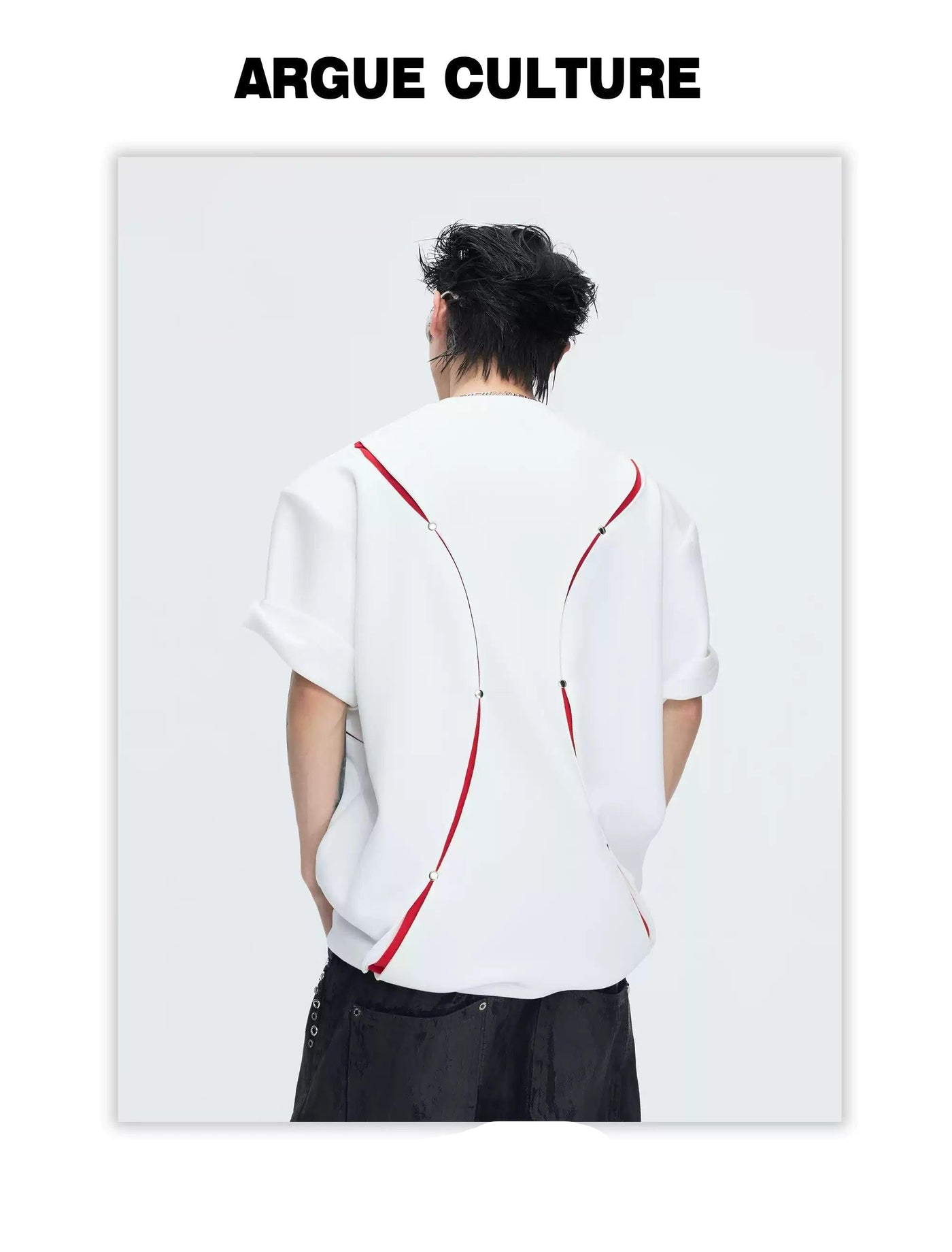 Metallic Print Logo Contrast Spliced T-Shirt