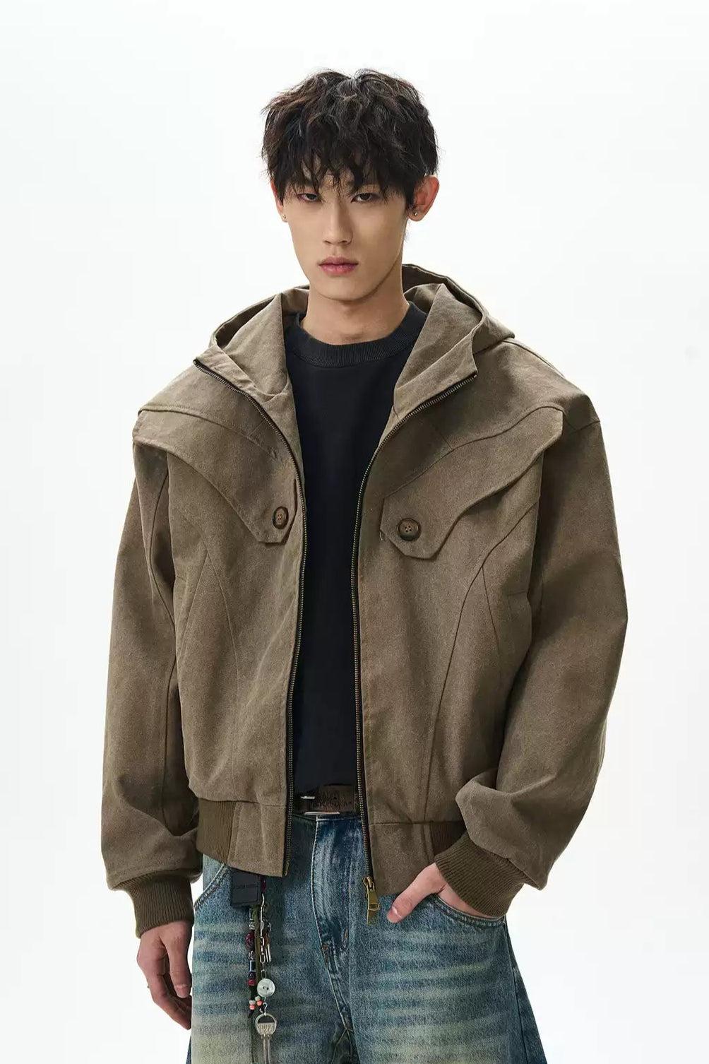 Buttoned Detail Hooded Jacket