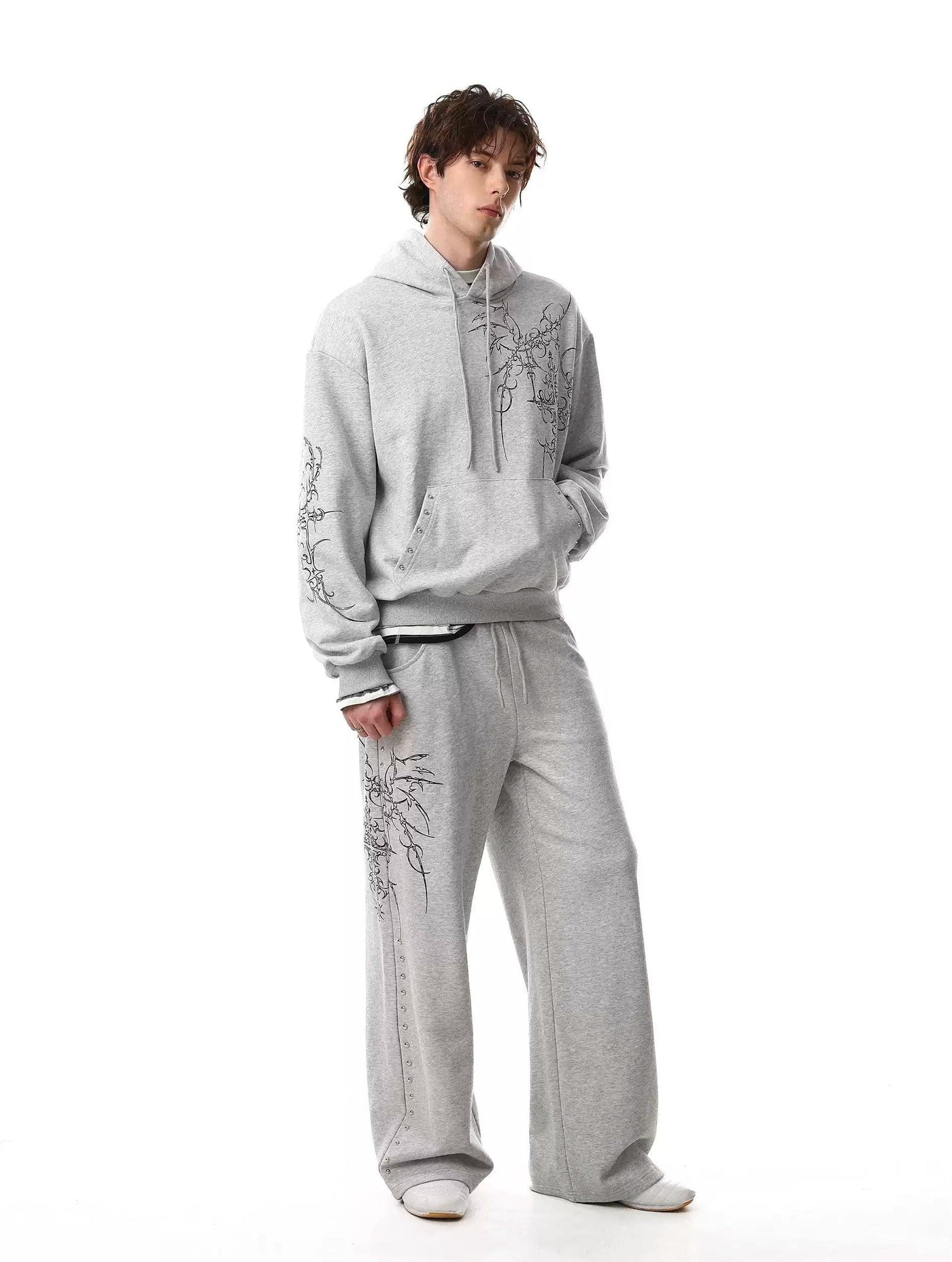 Gothic Graphic Print Hoodie & Drawstring Sweatpants Set