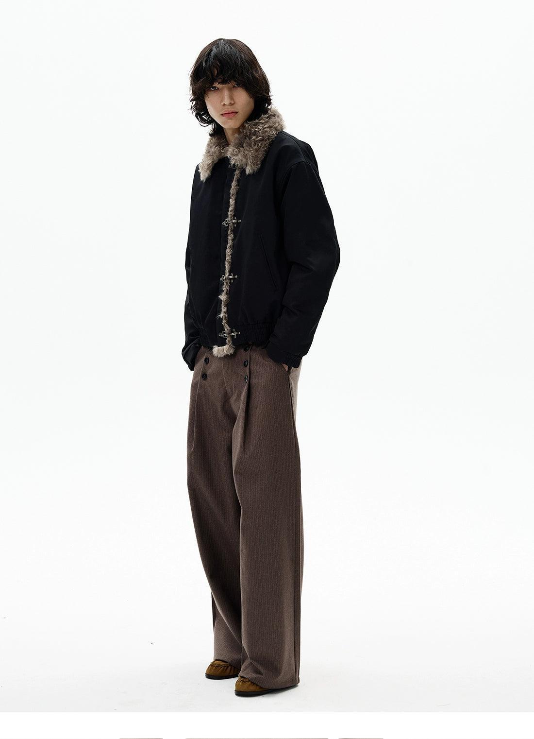 Subtle Striped Button Pleats Pants