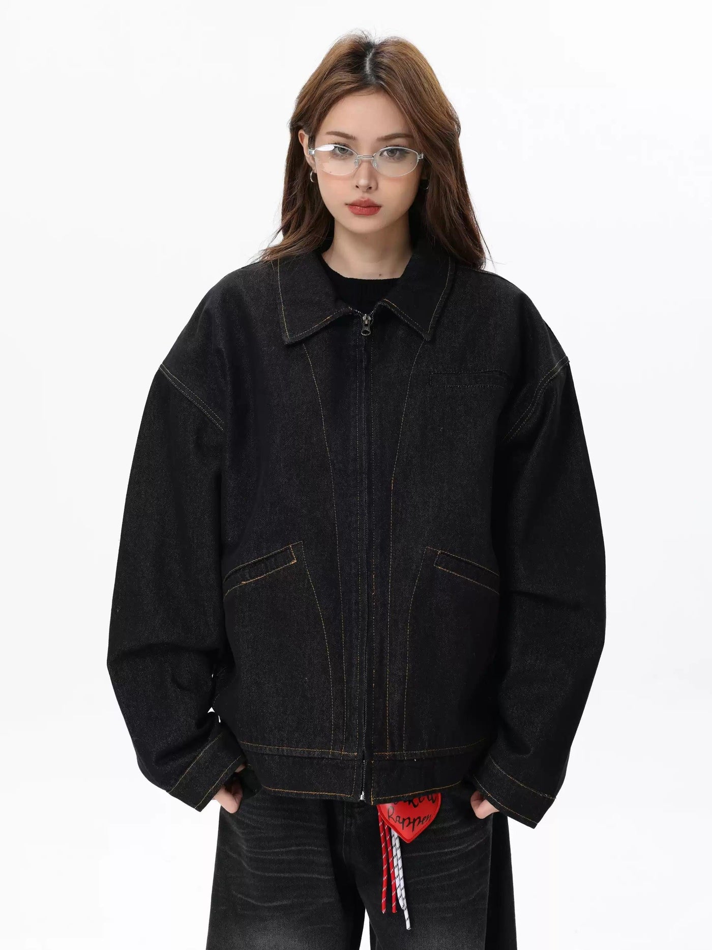 Multi-Pocket Boxy Denim Jacket
