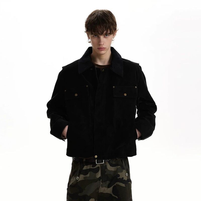 Flap Pockets Boxy Micro Suede Jacket