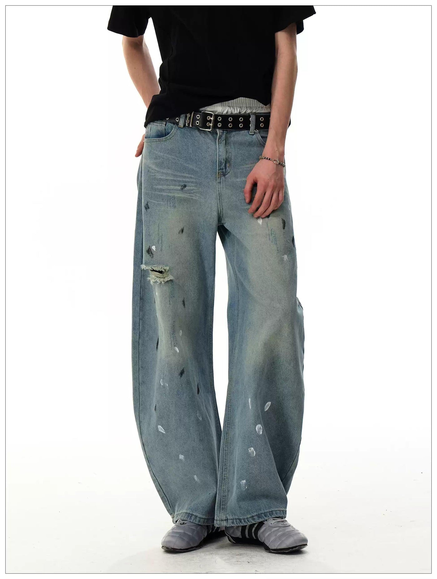 Faded Paint Details Straight Jeans
