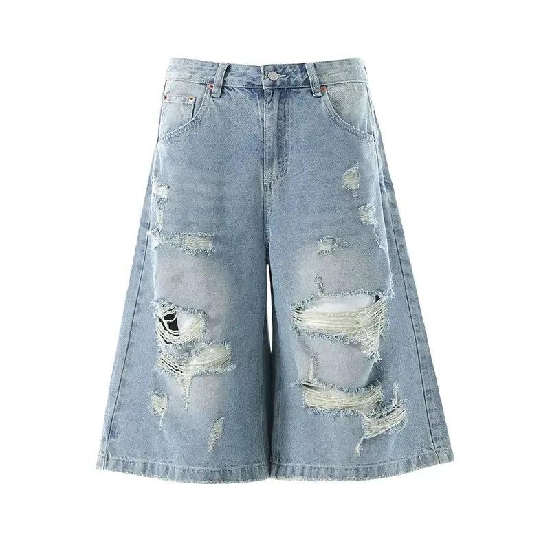 Faded Ripped Loose Denim Shorts
