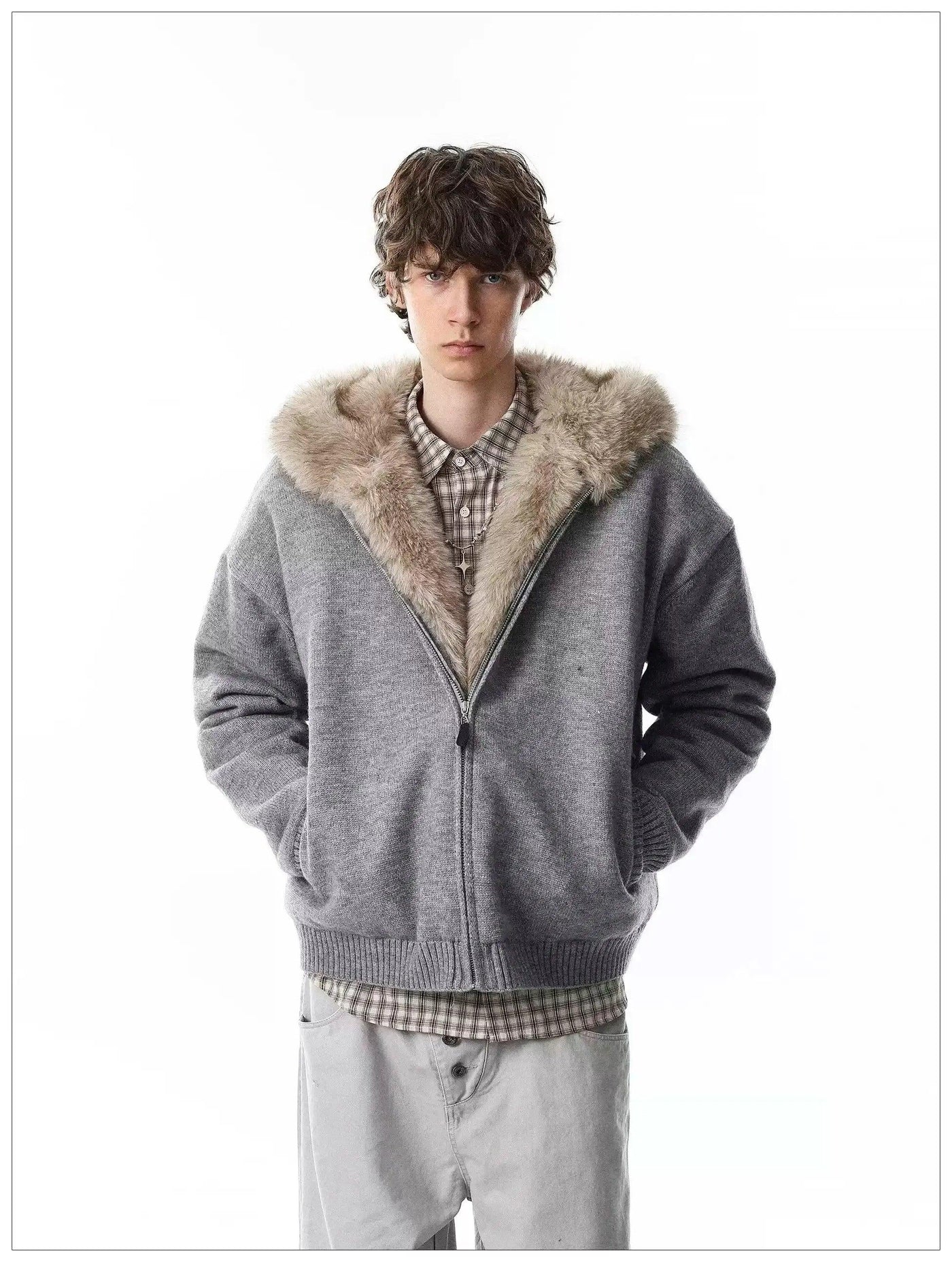 Faux Fur Lined Hooded Knit Jacket