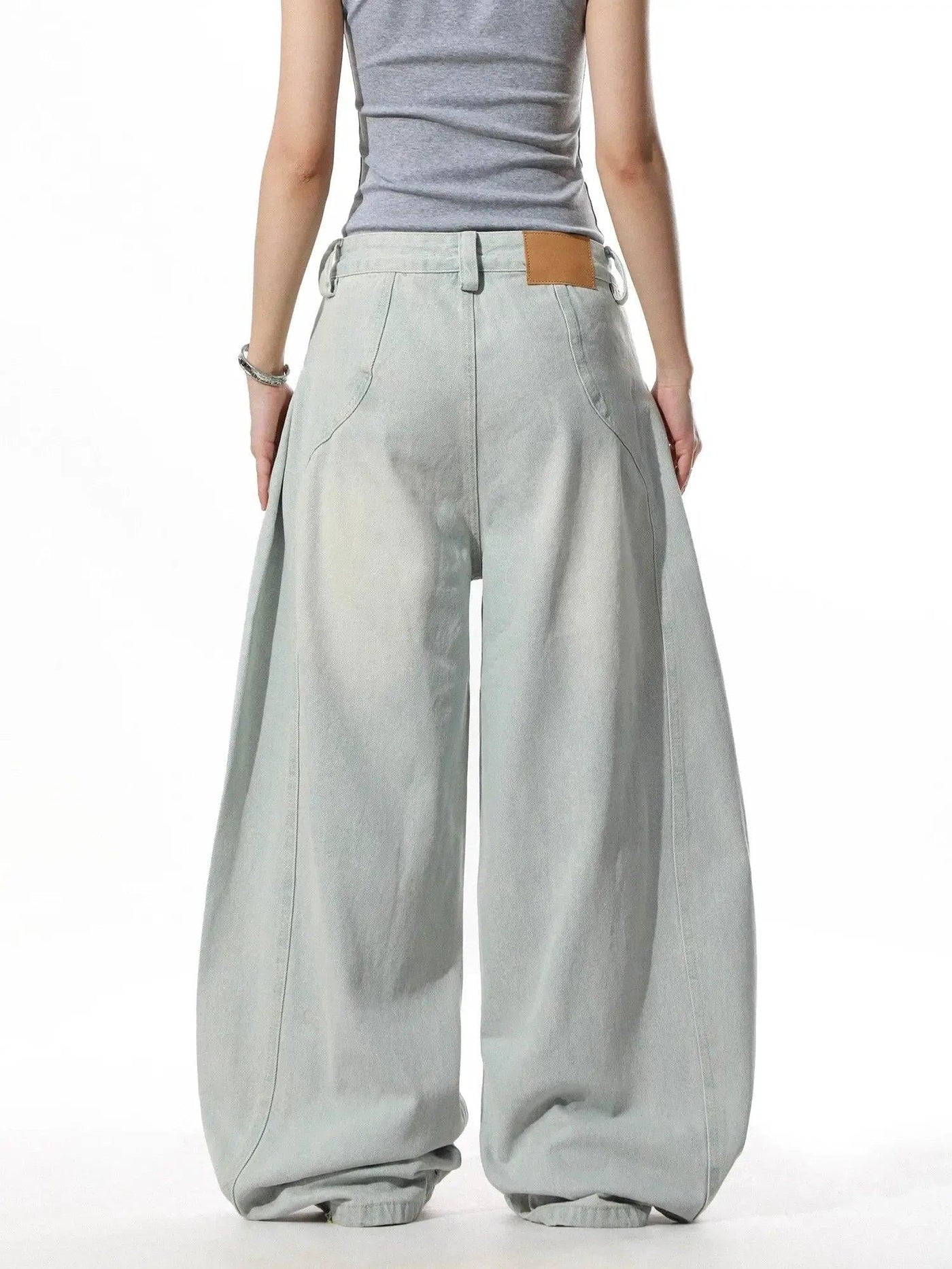 Vintage Pleated Acid Wash Wide Leg Jeans
