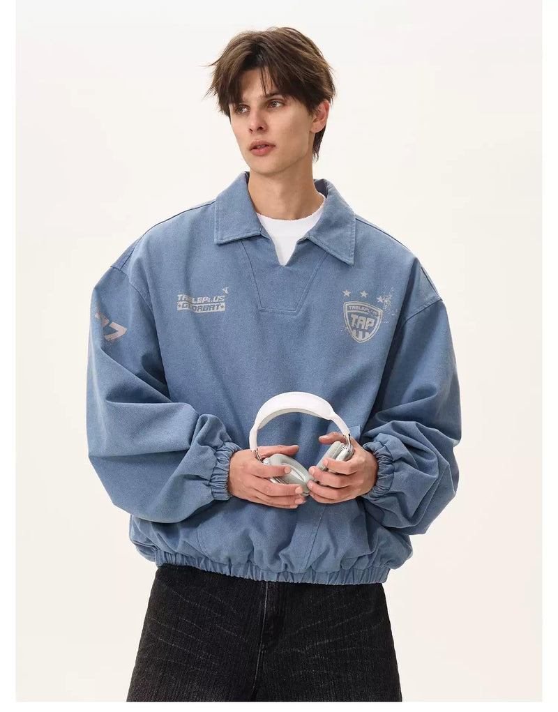 Ruched Hem Pullover Denim Polo