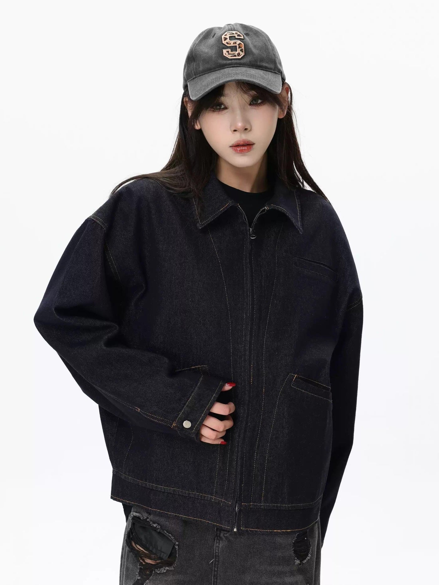 Multi-Pocket Boxy Denim Jacket