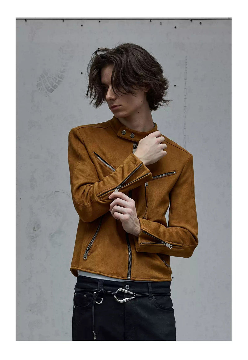 Multi-Zip Detail Micro Suede Jacket