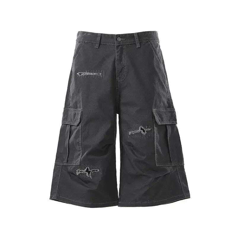 Distressed Patchwork Cargo Shorts