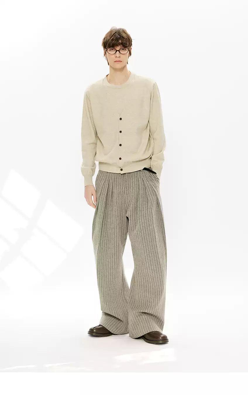 Vertical Striped Pleated Wide Leg Pants