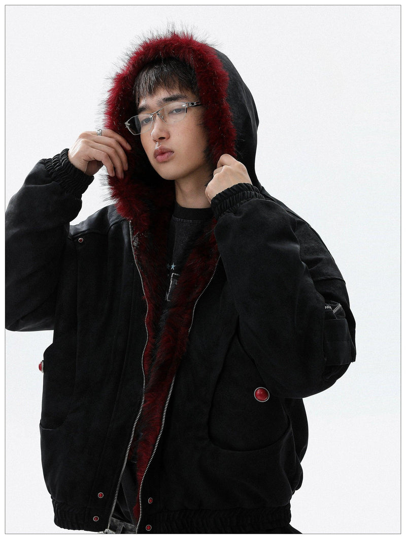 Contrast Fur Lining Hooded Jacket