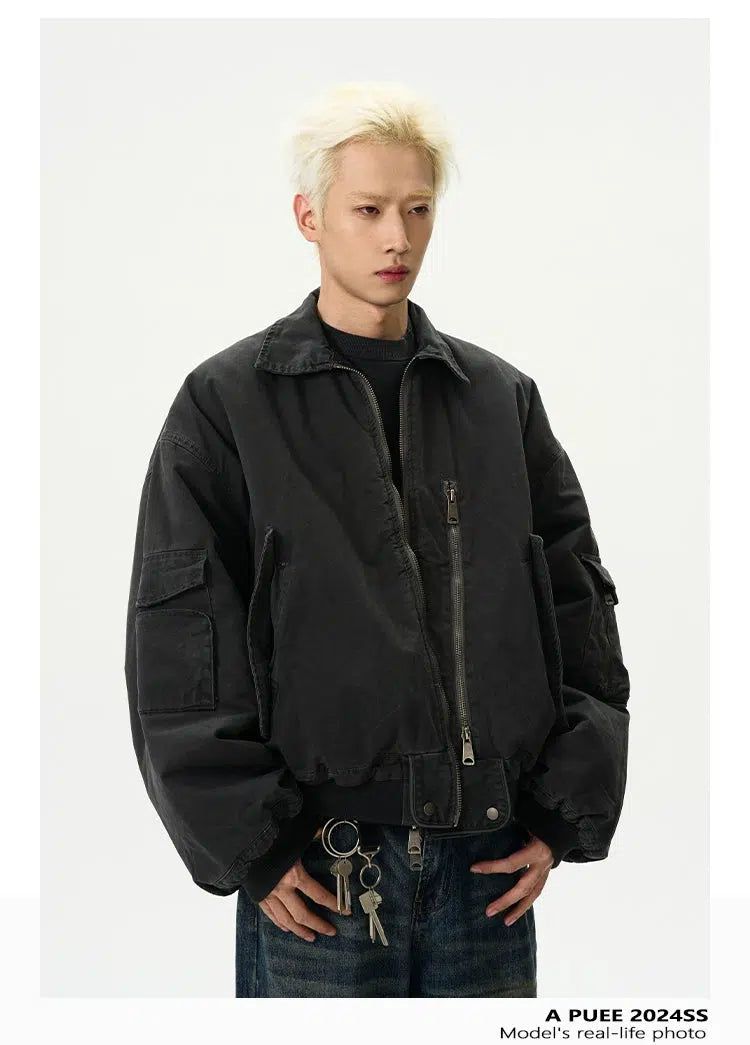 Faded Zipped Pocket Short Jacket