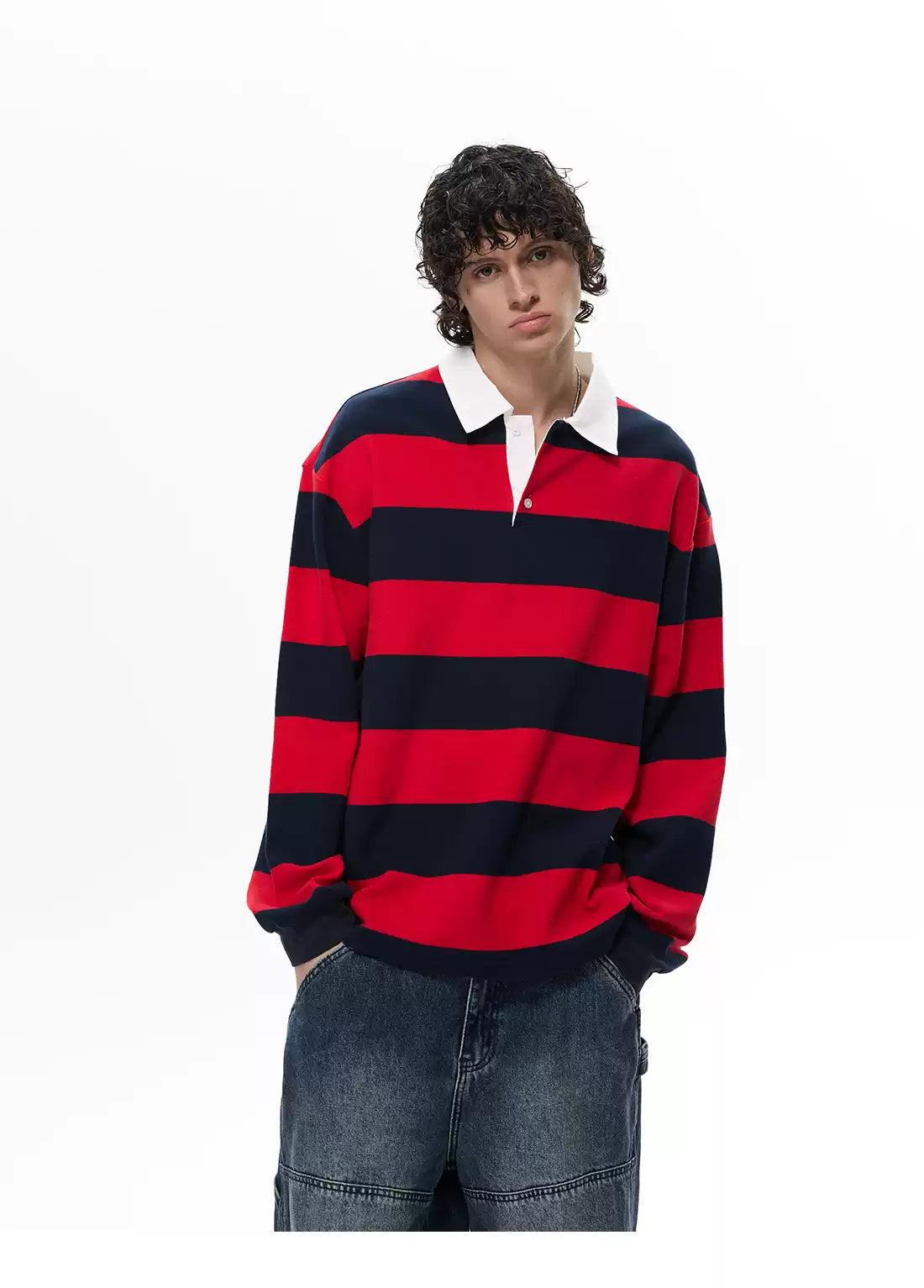 Wide Stripes Long Sleeve Polo