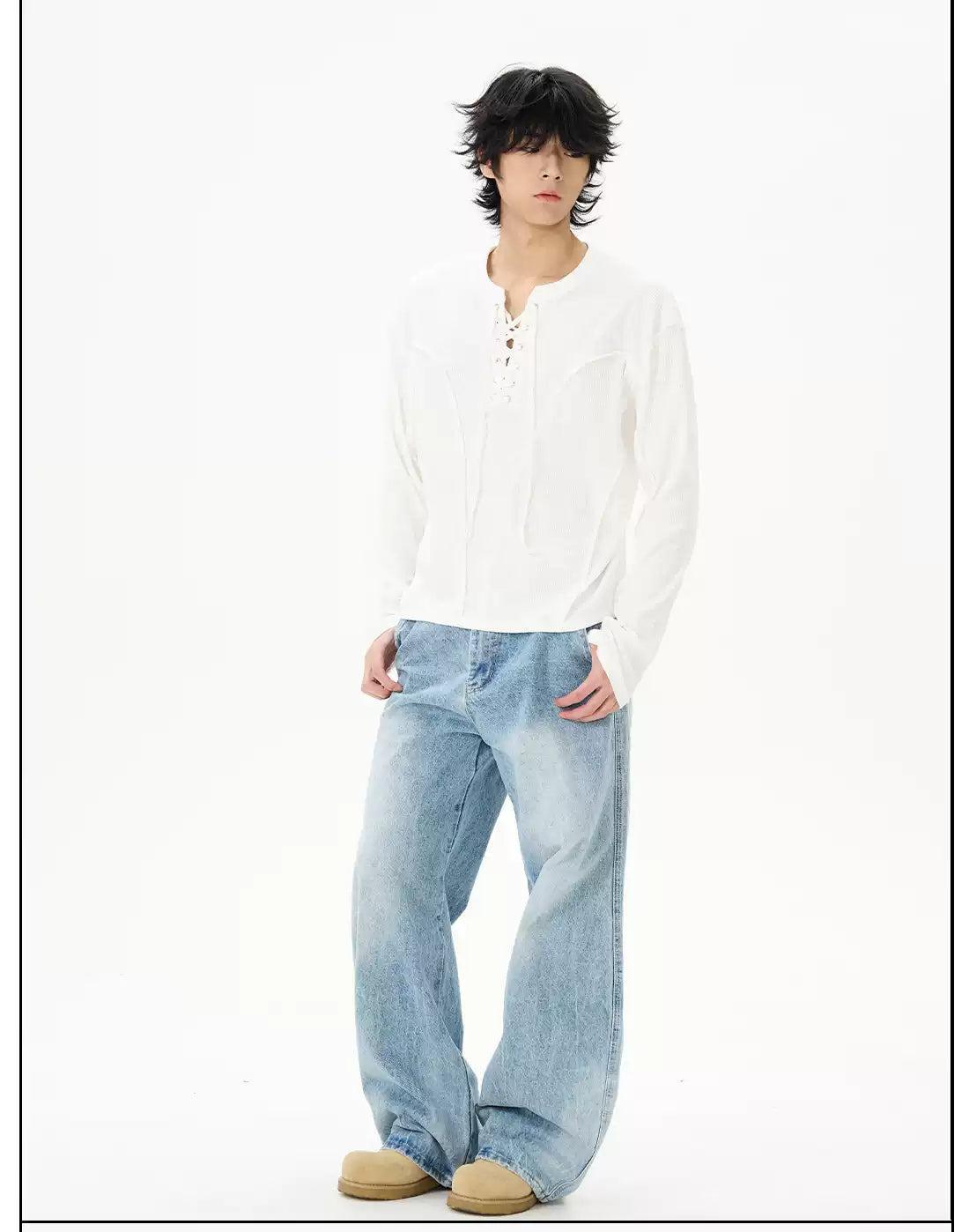 Solid Lace-Up Long Sleeve T-Shirt