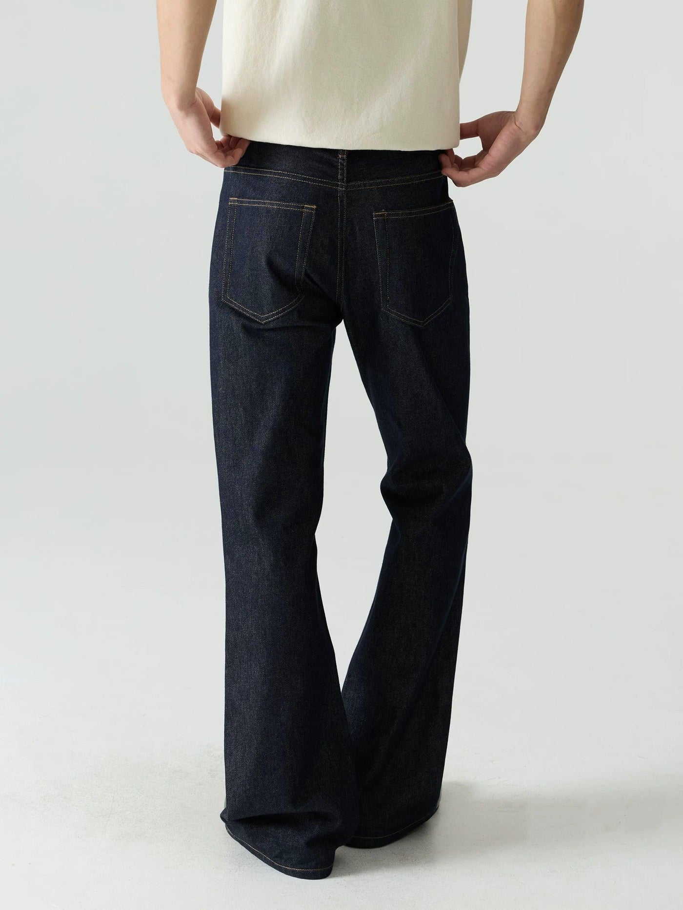 Hand-Stitched Raw Denim Flared Jeans