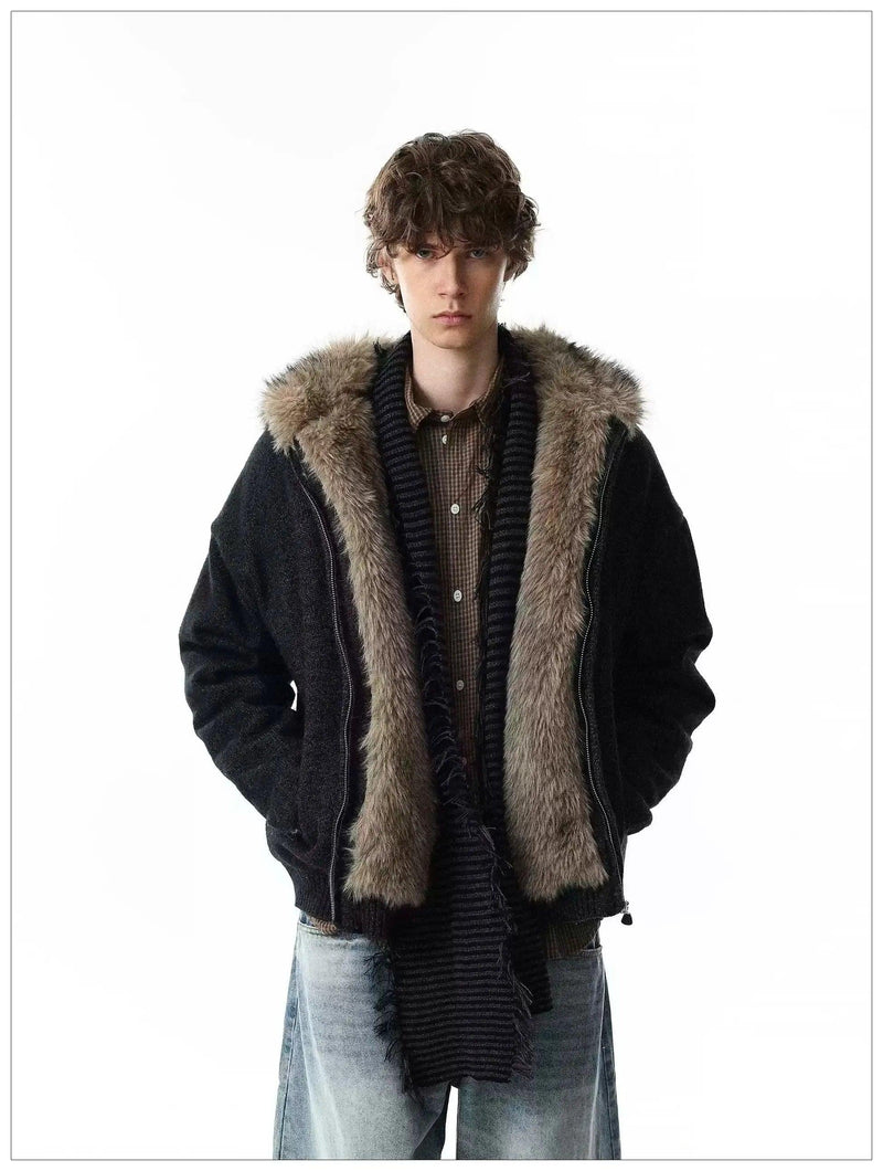 Faux Fur Lined Hooded Knit Jacket