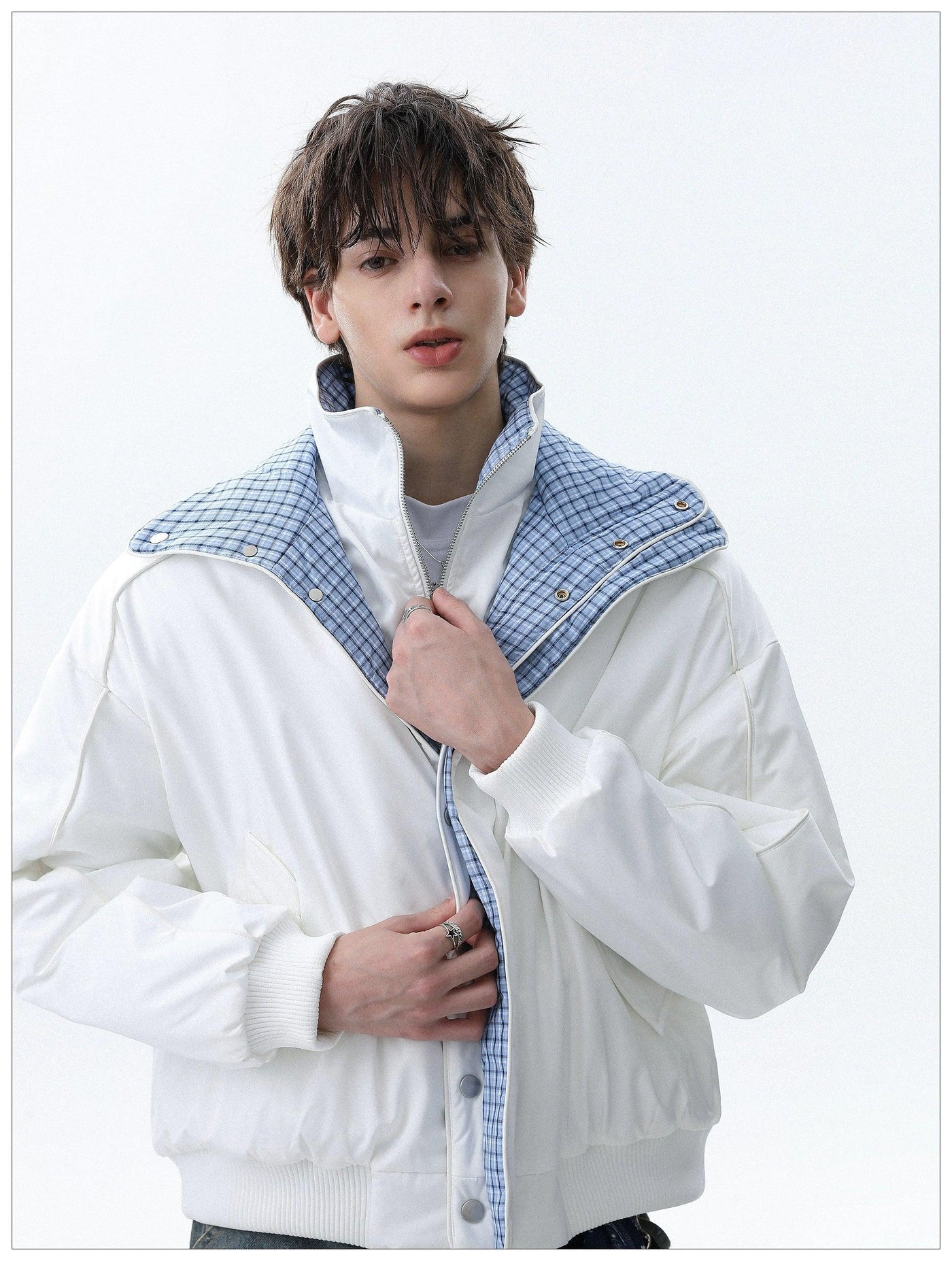 Checker Spliced Bomber Jacket