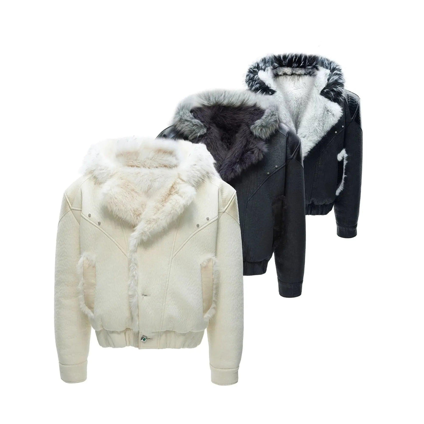 Faux Fur Hood Textured Spliced Jacket