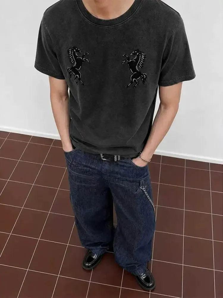 Vintage Horse Embroidery T-Shirt